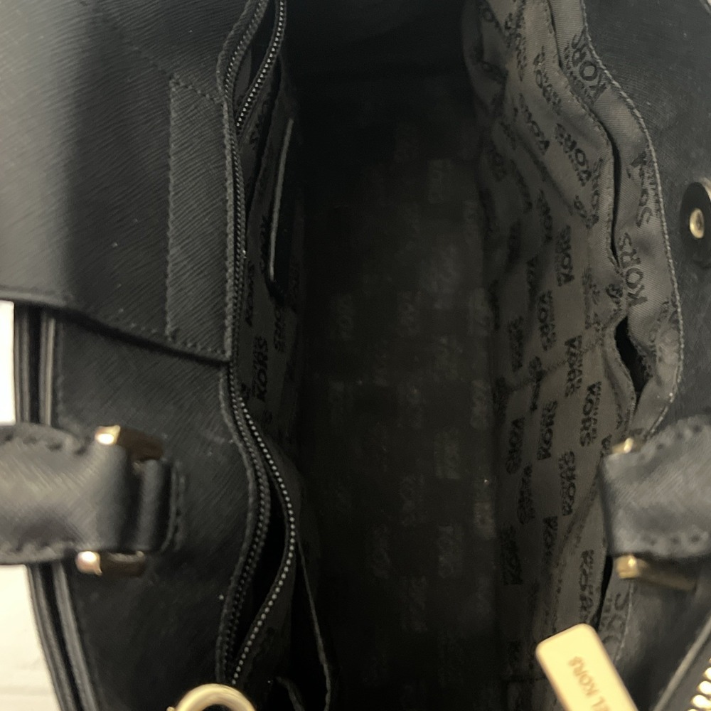 Michael Kors Karla Medium Saffiano Leather‎ Satchel Bag Black Gold 13 X 10 X 5 - Picture 5 of 11